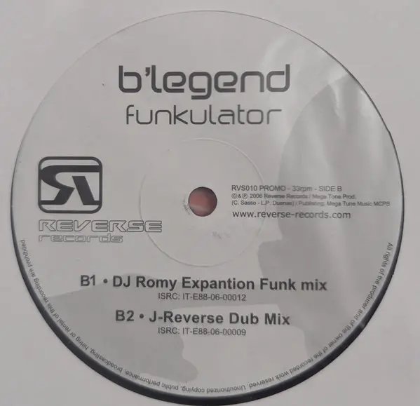 B Legend - Funkulator, Electronic, House, Reverse Records (3), Italy, Vinyl 1x 12"