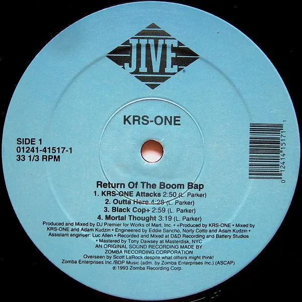 KRS-ONE - Return Of The Boom Bap, Hip Hop, Conscious, 1993 - Jive, US, Vinyl 2x LP, Album
