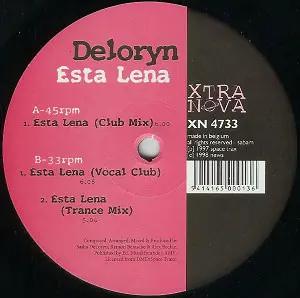 DeLoryn - Esta Lena, Electronic, Trance, 1998 - Xtra Nova, Belgium, Vinyl 1x 12", 33 ⅓ RPM, 45 RPM, Maxi-Single, Stereo