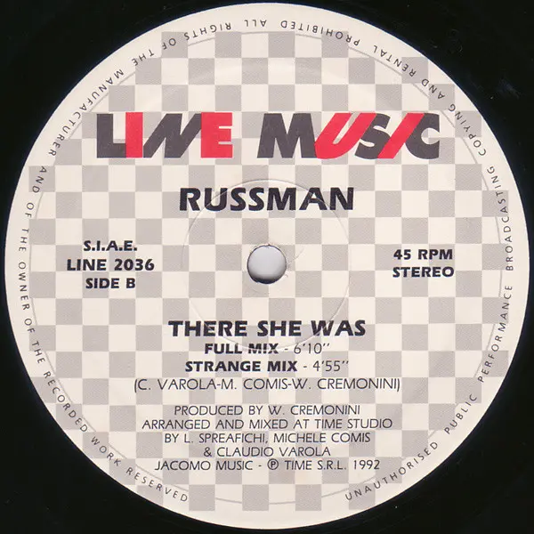 Russman - There She Was, Electronic, Garage House, Italo House, 1992 - Line Music, Italy, Vinyl 1x 12", 45 RPM