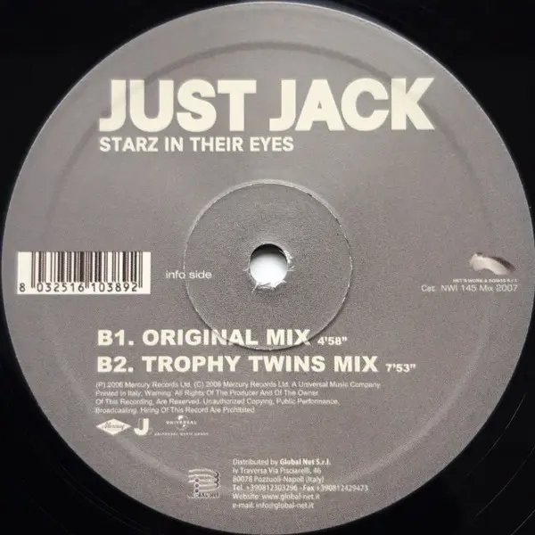 Just Jack - Starz In Their Eyes, Electronic, Electro, House, 2007 - Net's Work International, Italy, Vinyl 1x 12"