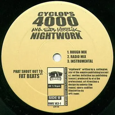 Sir Menelik AKA Cyclops 4000 - Space Cadillac / Nightwork, Hip Hop, 1997 - Rawkus, US, Vinyl 1x 12", 33 ⅓ RPM