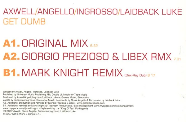 Album cover for Get Dumb by Axwell / Steve Angello / Sebastian Ingrosso / Laidback Luke