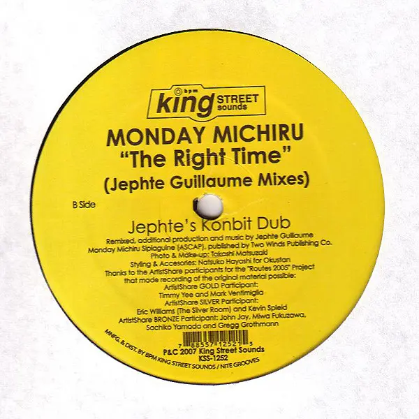 Monday Michiru - The Right Time (Jephte Guillaume Remixes), Electronic, Deep House, House, 2007 - BPM King Street Sounds, US,