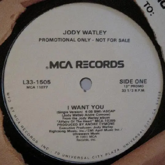 Jody Watley - I Want You - 1991 - Downtempo, RnB/Swing - MCA Records - Vinyl 1x 12", Promo