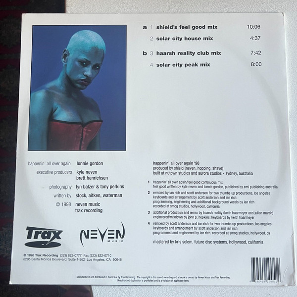 Lonnie Gordon - Happenin' All Over Again, Electronic, Euro House, 1998 - Trax Recording, US, Vinyl 1x 12"