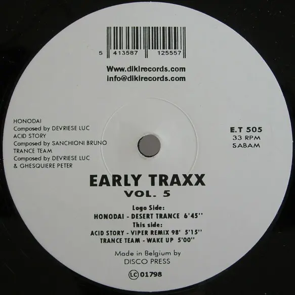 Various - Early Traxx Vol. 5, Electronic, Hard Trance, Trance, 2000 - DiKi Records, Belgium, Vinyl 1x 12", 33 ⅓ RPM, Compilat