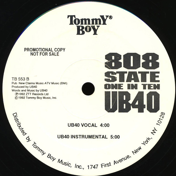 808 State, UB40 - One In Ten, Electronic, Breakbeat, Techno, 1992 - Tommy Boy, US, Vinyl 1x 12", Promo