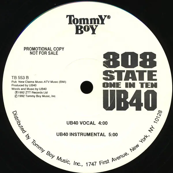 808 State, UB40 - One In Ten, Electronic, Breakbeat, Techno, 1992 - Tommy Boy, US, Vinyl 1x 12", Promo