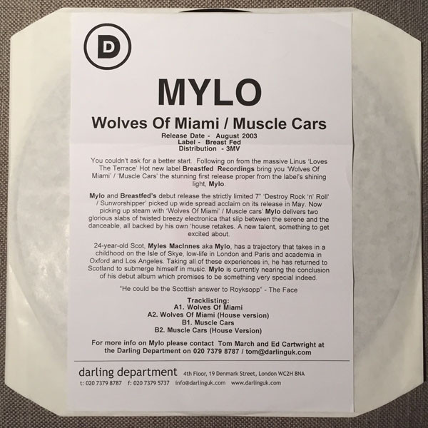 Mylo - Wolves Of Miami, Electronic, Electro, House, 2003 - Breastfed, UK, Vinyl 1x 12", 33 ⅓ RPM, Promo