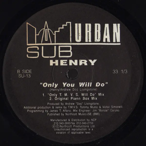 Henry - Only You Will Do, Electronic, Deep House, Garage House, House, 1994 - Sub-Urban, US, Vinyl 1x 12", 33 ⅓ RPM