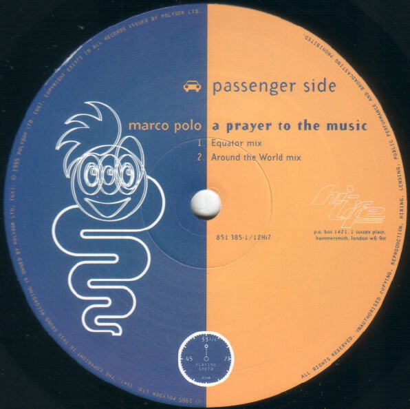 Marco Polo (8) - A Prayer To The Music, Electronic, Progressive House, 1995 - Hi Life Recordings, UK, Vinyl 1x 12", 33 ⅓ RPM