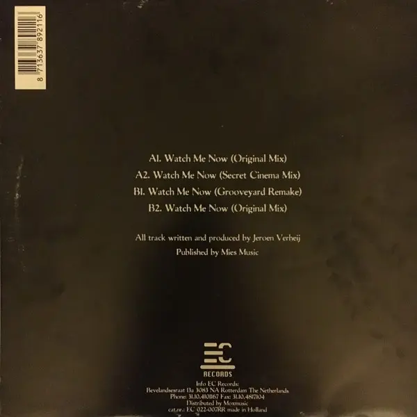 Grooveyard - Watch Me Now (All The Mixes And More), Electronic, Breakbeat, Techno, 1998 - EC Records, Netherlands, Vinyl 1x 1