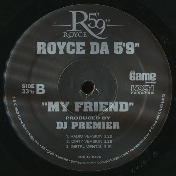 Royce Da 5'9" Featuring Clipse - Mr. Baller / My Friend, Hip Hop, 2002 - Game Recordings, Koch Records, US, Vinyl 1x 12", Pro