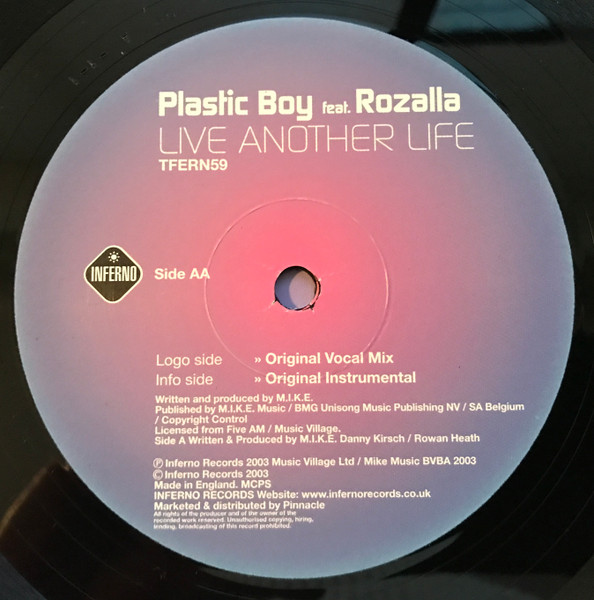 Plastic Boy Feat. Rozalla - Live Another Life, Electronic, Trance, 2003 - Inferno, UK, Vinyl 1x 12"