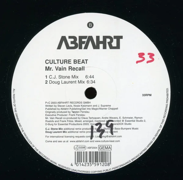 Album cover for Mr. Vain Recall by Culture Beat