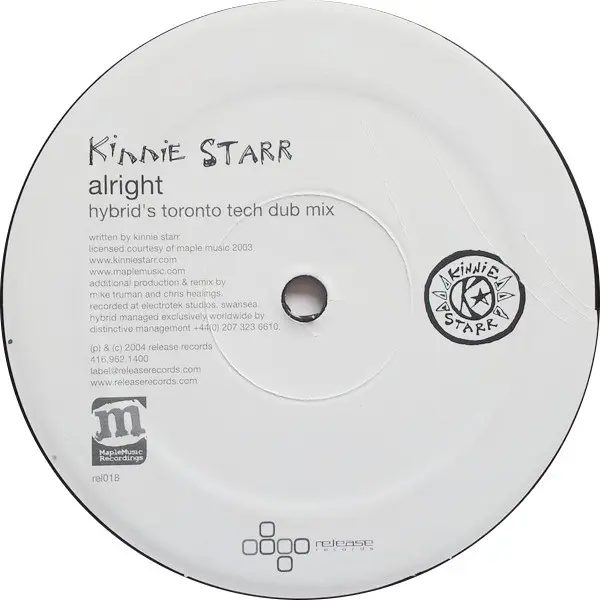 Kinnie Starr - Alright, Electronic, Breakbeat, Progressive House, 2004 - Release Records, Canada, Vinyl 1x 12", 45 RPM