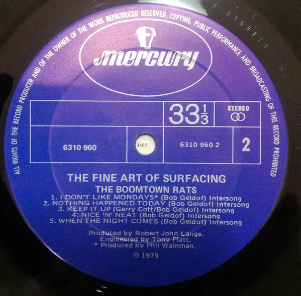 Boomtown Rats, The - The Fine Art Of Surfacing, Pop, Rock, New Wave, Pop Rock, 1979 - Mercury, Australia, Vinyl 1x LP, Album