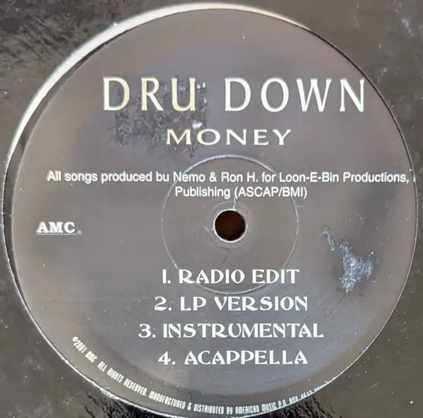 Dru Down - I'm A Pimp  /  Money, Hip Hop, Gangsta, Hyphy, Thug Rap, 2001 - AMC American Music, US, Vinyl 1x 12", Promo