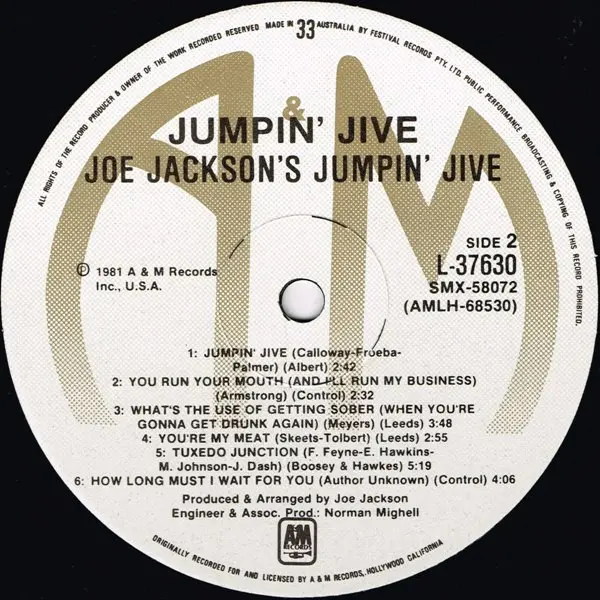 Joe Jackson's Jumpin' Jive - Jumpin' Jive, Jazz, Swing, 1981 - A&M Records, Australia, Vinyl 1x LP, Album