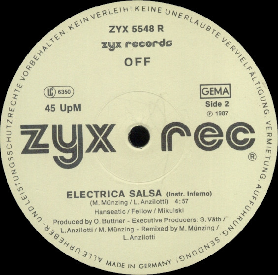Off - Electrica Salsa (Salsa Inferno) (Remix), Electronic, New Beat, Synth-pop, 1987 - ZYX Records, Germany, Vinyl 1x 12", 45