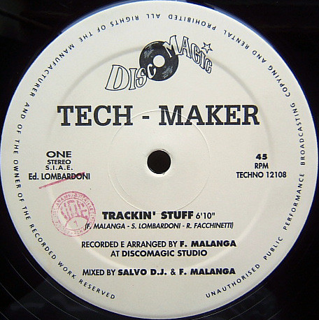 Tech - Maker - Trackin' Stuff, Electronic, Techno, 1991 - Technology, Italy, Vinyl 1x 12", 45 RPM