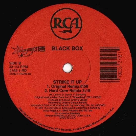 Black Box - Strike It Up, Electronic, House, 1991 - Deconstruction, RCA, US, Vinyl 1x 12", 33 ⅓ RPM, Single