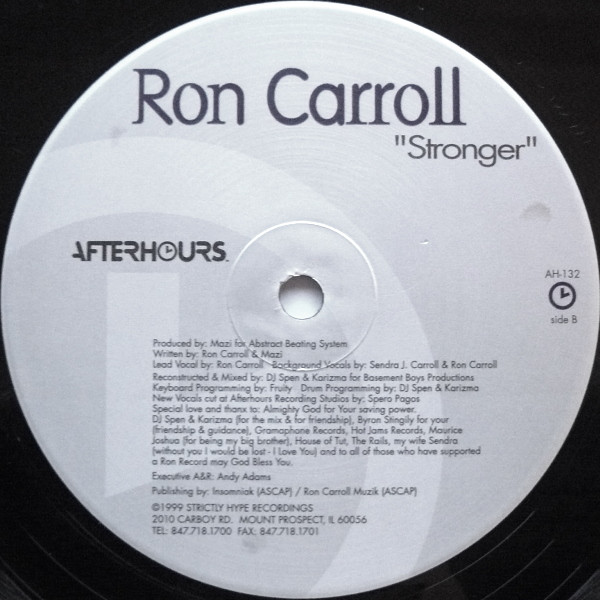 Ron Carroll - Stronger, Electronic, House, 1999 - Afterhours, US, Vinyl 1x 12", 33 ⅓ RPM
