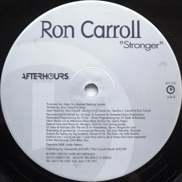 Ron Carroll - Stronger, Electronic, House, 1999 - Afterhours, US, Vinyl 1x 12", 33 ⅓ RPM