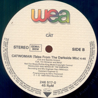Cat Glover - Catwoman, Electronic, Breakbeat, House, 1989 - Red Dot Records, WEA, Europe, Vinyl 1x 12", 45 RPM
