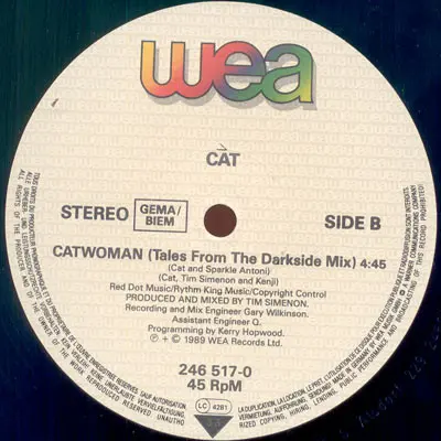 Cat Glover - Catwoman, Electronic, Breakbeat, House, 1989 - Red Dot Records, WEA, Europe, Vinyl 1x 12", 45 RPM