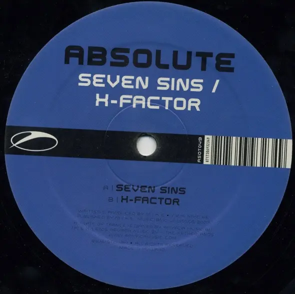 Absolute (4) - Seven Sins / X-Factor, Electronic, Trance, 2005 - A State Of Trance, Netherlands, Vinyl 1x 12", 45 RPM