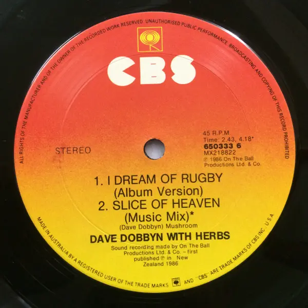 Dave Dobbyn With Herbs - Slice Of Heaven - 1986 -Pop Rock, Soundtrack -CBS -Vinyl 1x 12", 45 RPM, Single, Stereo