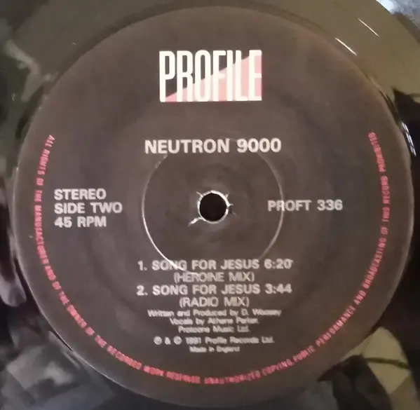 Neutron 9000 - Song For Jesus, Electronic, Downtempo, 1991 - Profile Records, UK, Vinyl 1x 12", 45 RPM