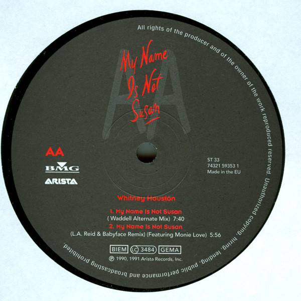 Whitney Houston - My Name Is Not Susan, Funk / Soul, Hip Hop, Disco, RnB/Swing, 1998 - Arista, Europe, Vinyl 1x 12", 33 ⅓ RPM