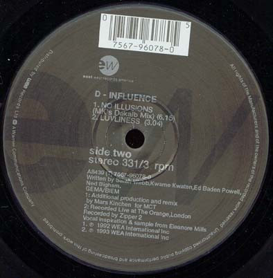 D'Influence - Good Lover, Electronic, House, 1993 - EastWest Records America, UK, Vinyl 1x 12", 33 ⅓ RPM
