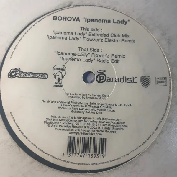 Borowa - Ipanema Lady, Electronic, House, Latin, 2003 - Paradise Records (12), UK, Vinyl 1x 12"