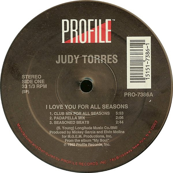 Judy Torres - I Love You For All Seasons, Electronic, Freestyle, 1992 - Profile Records, US, Vinyl 1x 12", 33 ⅓ RPM
