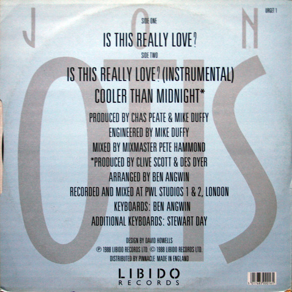 Jon Otis - Is This Really Love?, Electronic, Italodance, Synth-pop, 1988 - Libido Records, UK, Vinyl 1x 12"