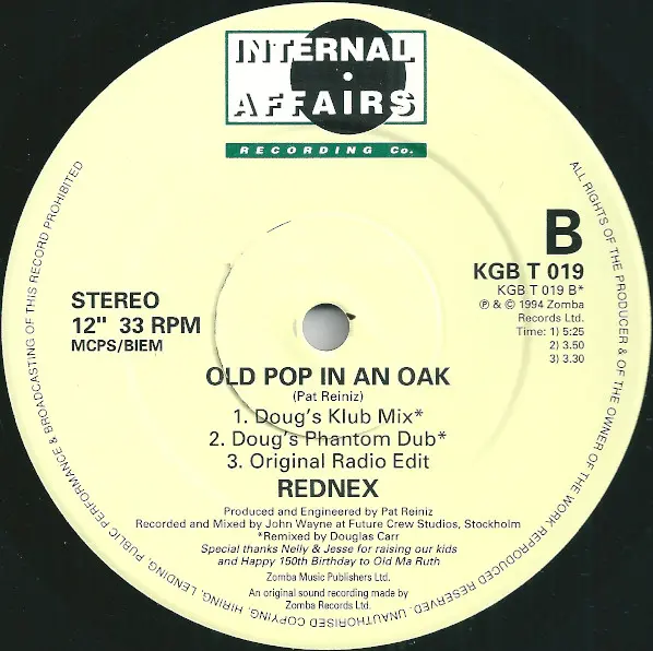 Rednex - Old Pop In An Oak, Electronic, Euro House, 1994 - Internal Affairs Recording Co., Zomba, UK, Vinyl 1x 12", 33 ⅓ RPM,