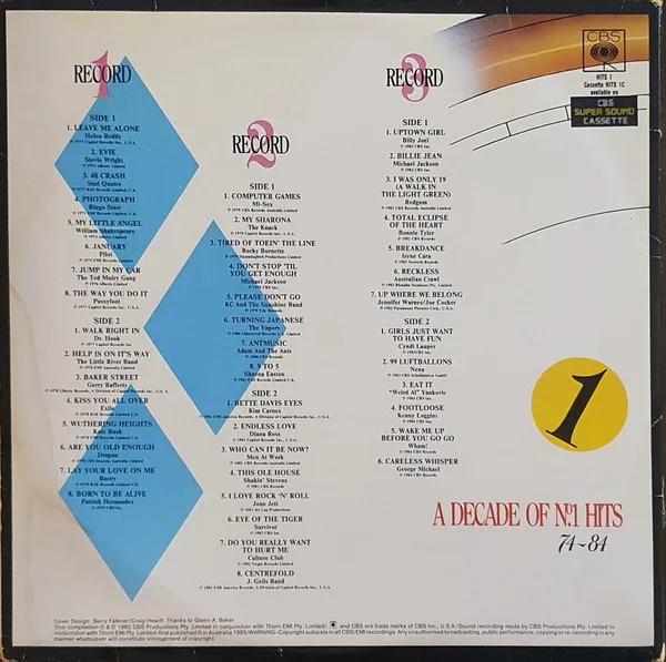 Album cover for A Decade Of No. 1 Hits 74-84 by Various