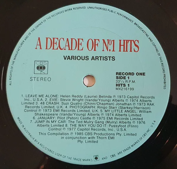 Album cover for A Decade Of No. 1 Hits 74-84 by Various