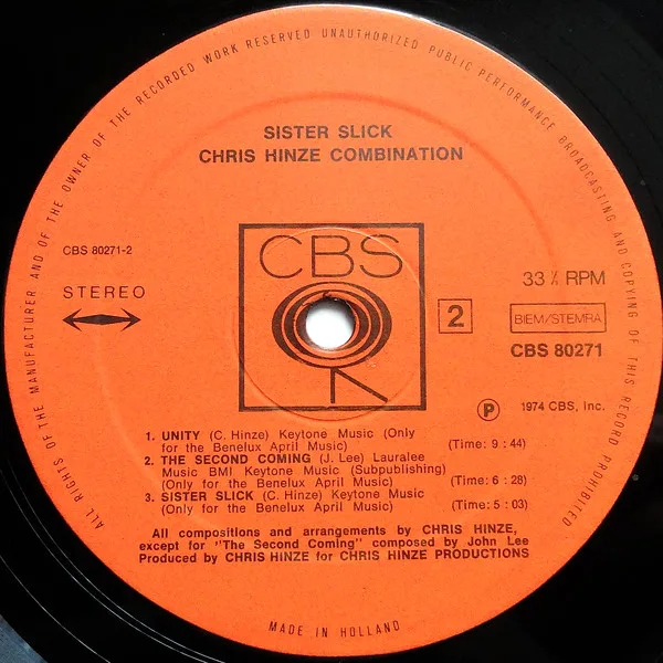 Album cover for Sister Slick by Chris Hinze Combination, The