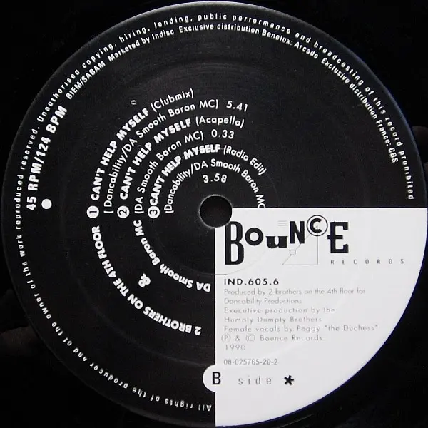 2 Brothers On The 4th Floor - Can't Help Myself, Electronic, Hip-House, 1990 - Bounce Records, France & Benelux, Vinyl 1x 12"
