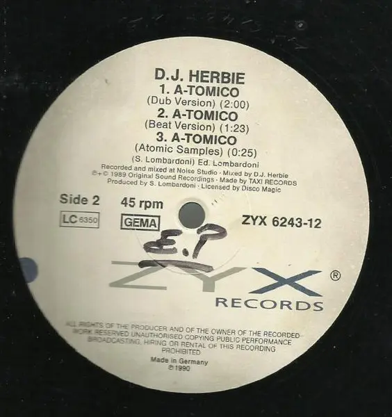DJ Herbie - A-Tomico, Electronic, House, 1989 - ZYX Records, Germany, Vinyl 1x 12", 45 RPM, Maxi-Single