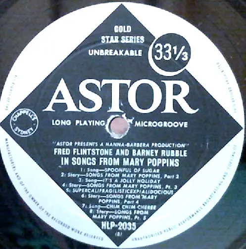 Fred Flintstone & Barney Rubble (4) - Songs From Mary Poppins, Children's, Stage & Screen, Musical, Story, 1966 - Astor, Aust