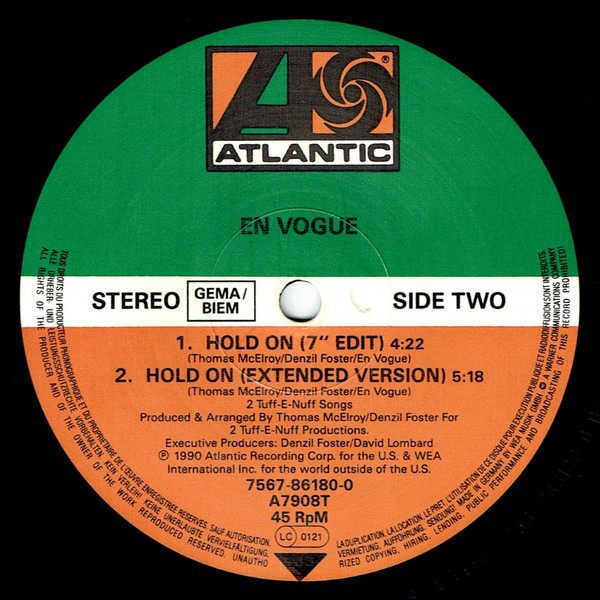 En Vogue - Hold On, Funk / Soul, Contemporary R&B, 1990 - Atlantic, Germany, Vinyl 1x 12", 45 RPM