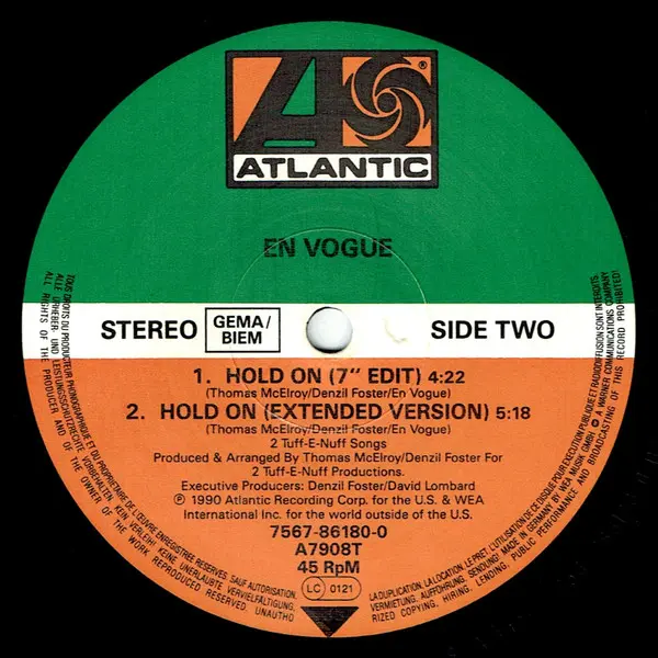En Vogue - Hold On, Funk / Soul, Contemporary R&B, 1990 - Atlantic, Germany, Vinyl 1x 12", 45 RPM