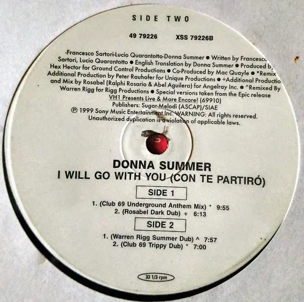 Donna Summer - I Will Go With You (Con Te Partiró) (Part 2/2), Electronic, House, 1999 - Epic Dance, US, Vinyl 1x 12", 33 ⅓ R