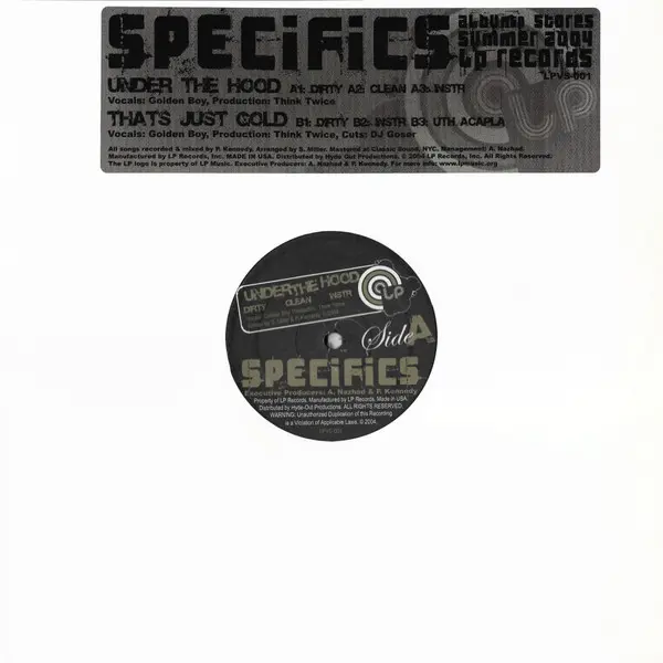 Specifics - Under The Hood / That's Just Gold, Hip Hop, Jazzy Hip-Hop, 2004 - LP Records (10), US, Vinyl 1x 12", 33 ⅓ RPM, Si